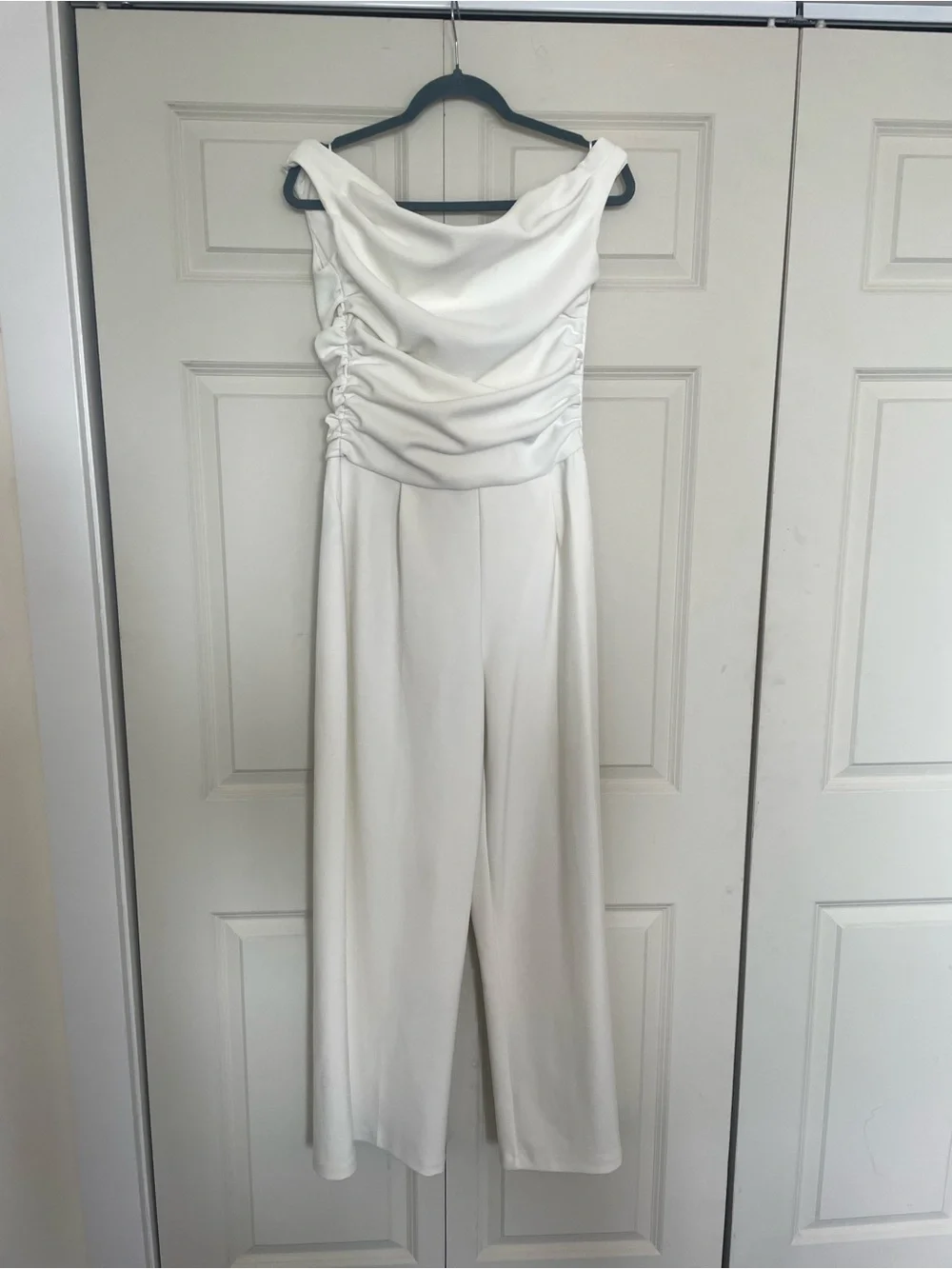 Abercrombie & Fitch Off-the-Shoulder Wide-Leg Jumpsuit in White
